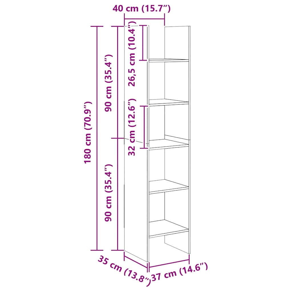 bogreol 40x35x180 cm konstrueret træ hvid