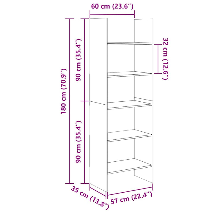 bogreol 60x35x180 cm konstrueret træ hvid
