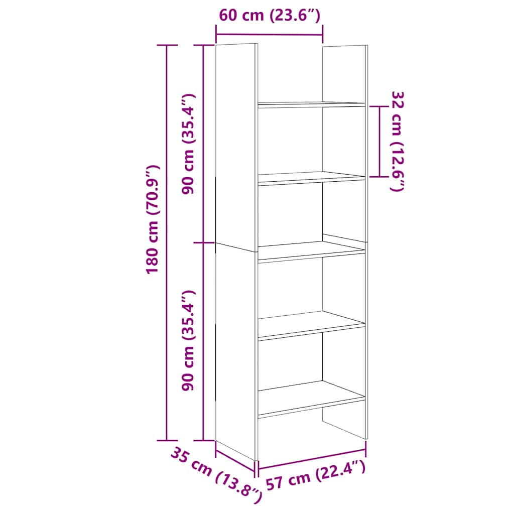 bogreol 60x35x180 cm konstrueret træ sonoma-eg