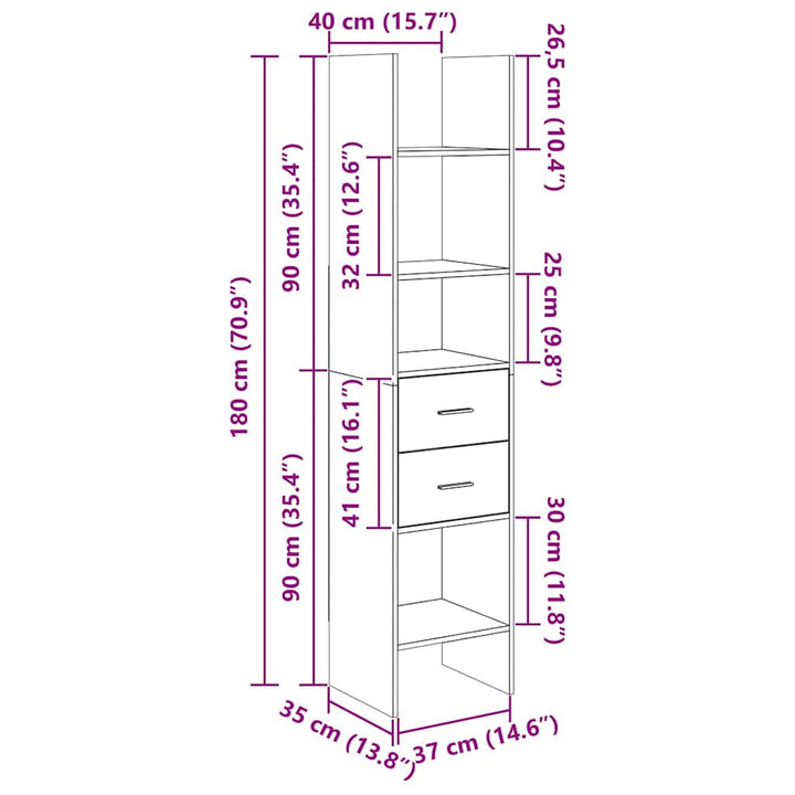 bogreol 40x35x180 cm konstrueret træ hvid