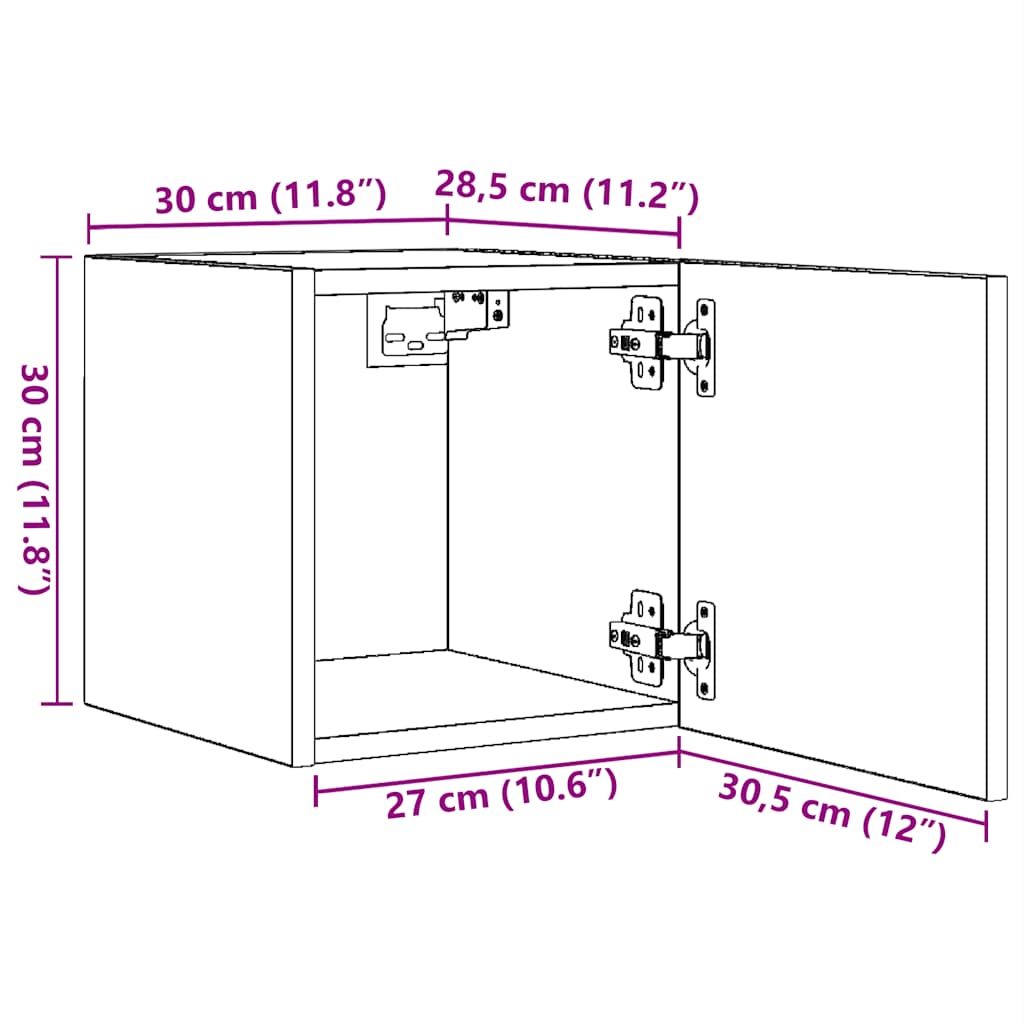 væghængt tv-skab 30,5x30x30 cm hvid