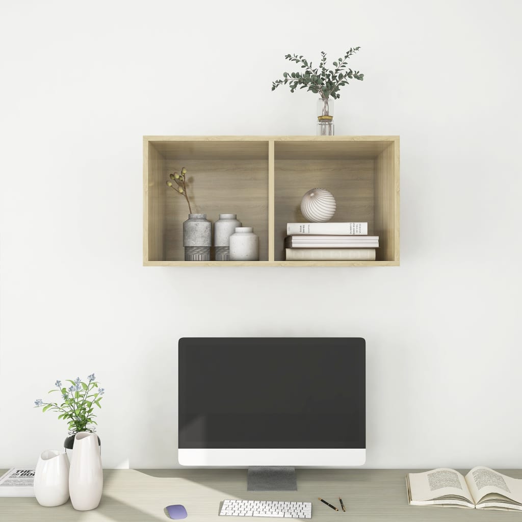 væghængt tv-bord 37x37x72 cm konstrueret træ sonoma-eg