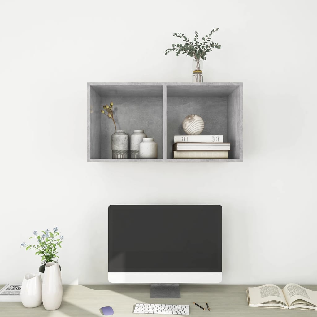 væghængt tv-bord 37x37x72 cm konstrueret træ betongrå
