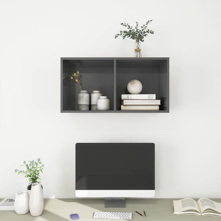 væghængt tv-bord 37x37x72 cm konstrueret træ grå højglans