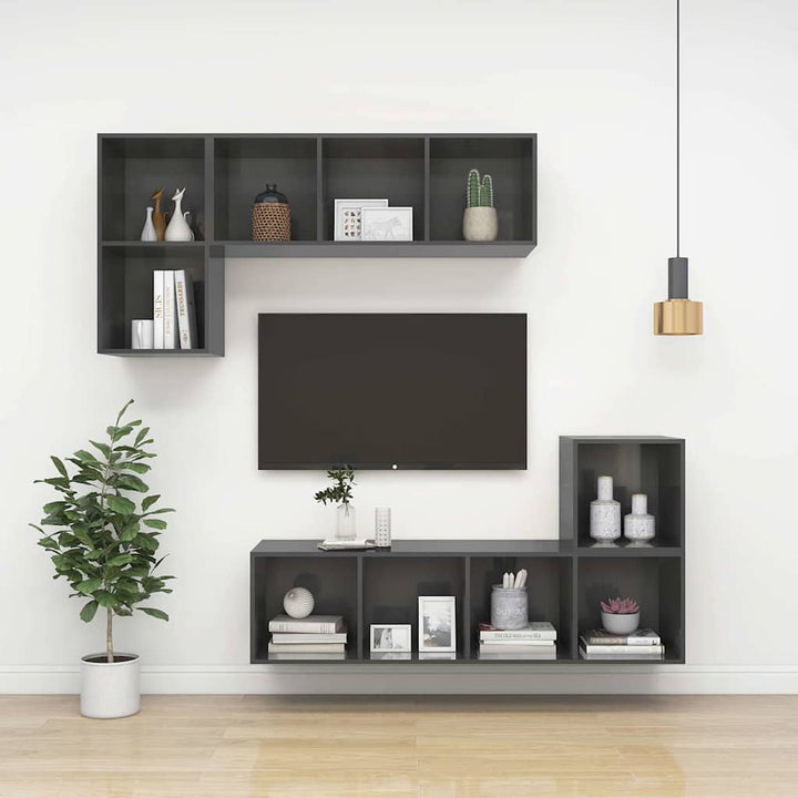 væghængt tv-bord 37x37x72 cm konstrueret træ grå højglans