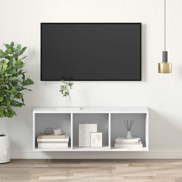 væghængt tv-skab 37x37x107 cm konstrueret træ hvid