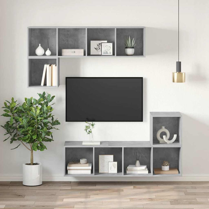 væghængt tv-skab 37x37x107 cm konstrueret træ betongrå