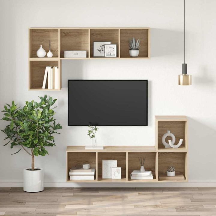 væghængt tv-skab 37x37x142,5 cm konstrueret træ sonoma-eg