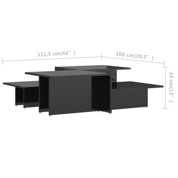 sofabord 2 stk. 111,5x50x33 cm konstrueret træ sort højglans
