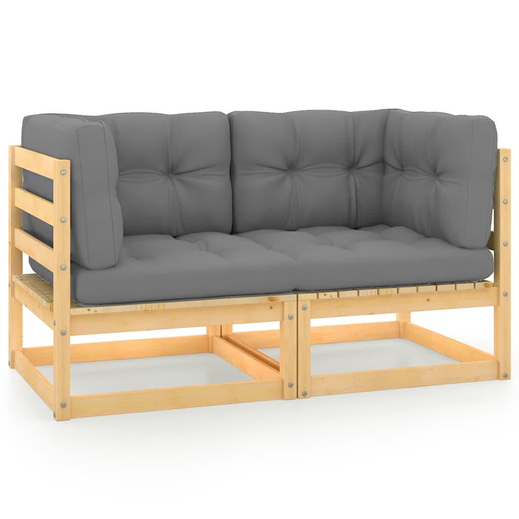 2-personers havesofa m. hynder massivt fyrretræ