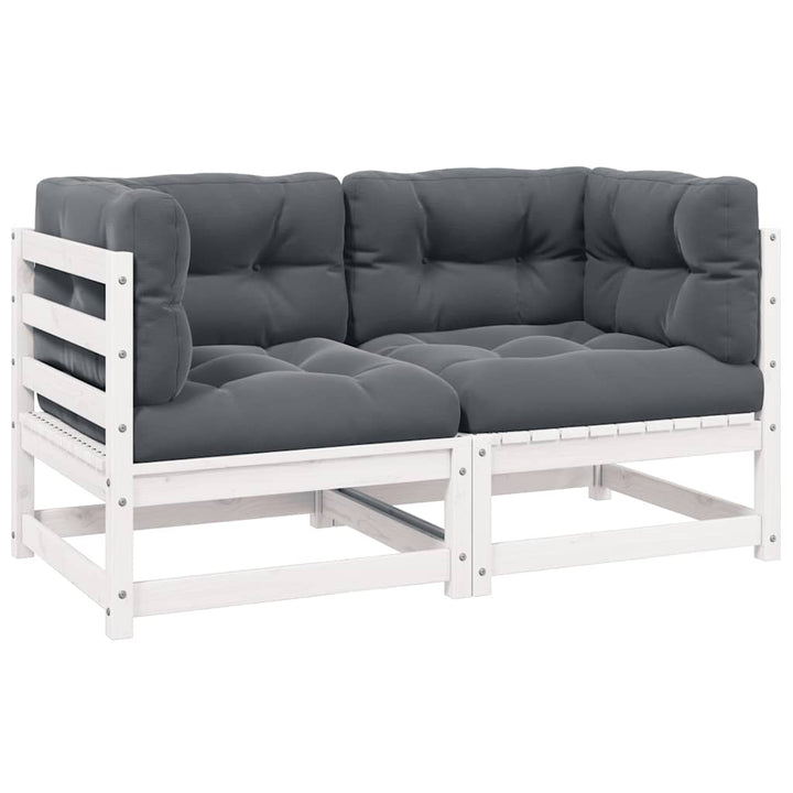 2-personers havesofa m. hynder massivt fyrretræ hvid