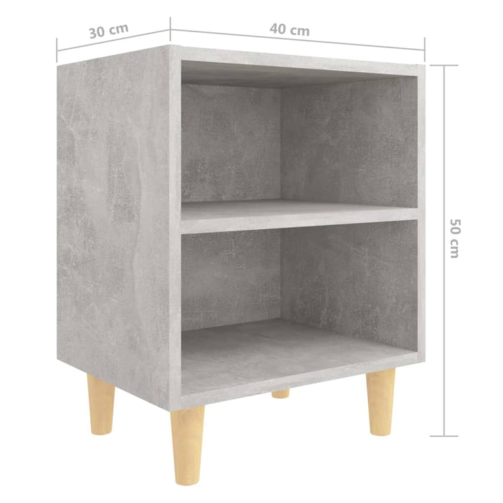 sengeskab med massive træben 40x30x50 cm betongrå