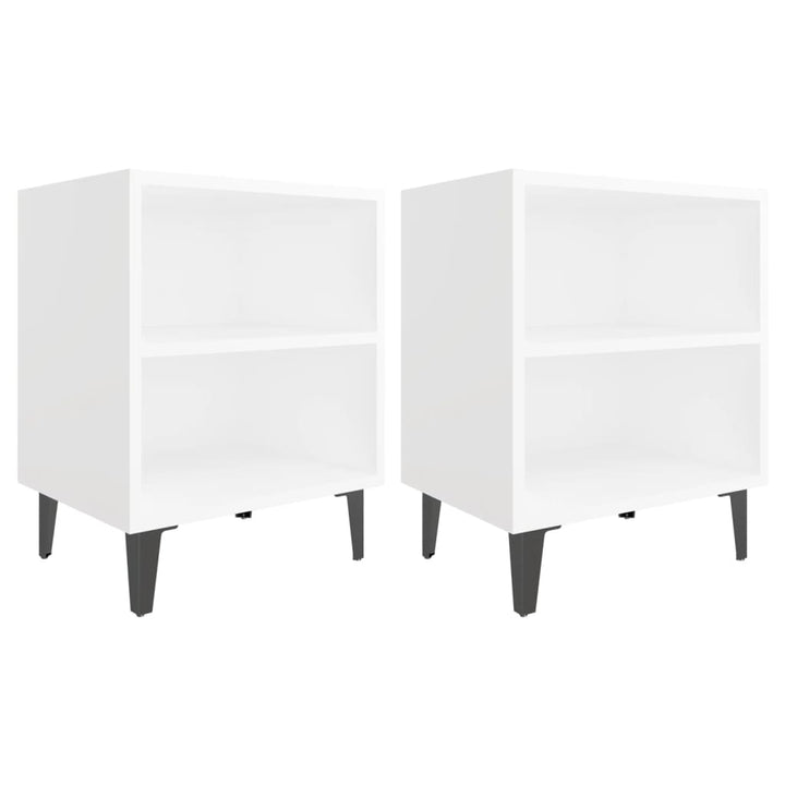 sengeborde 2 stk. med metalben 40x30x50 cm hvid