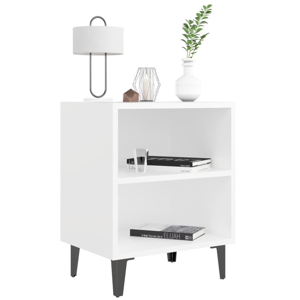 sengeborde 2 stk. med metalben 40x30x50 cm hvid