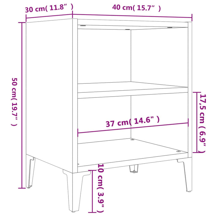 sengebord med metalben 40x30x50 cm sonoma-eg