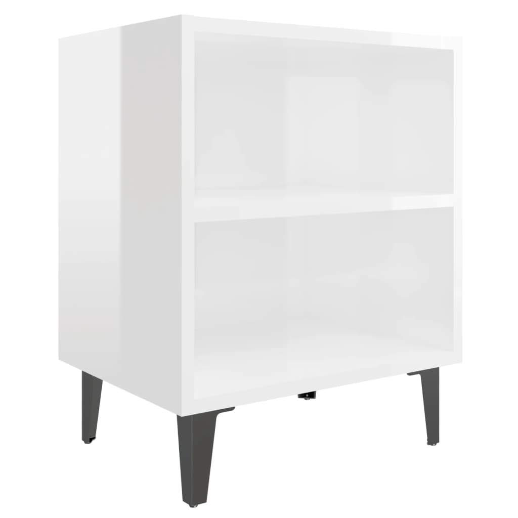 sengeborde med metalben 40x30x50 cm hvid højglans