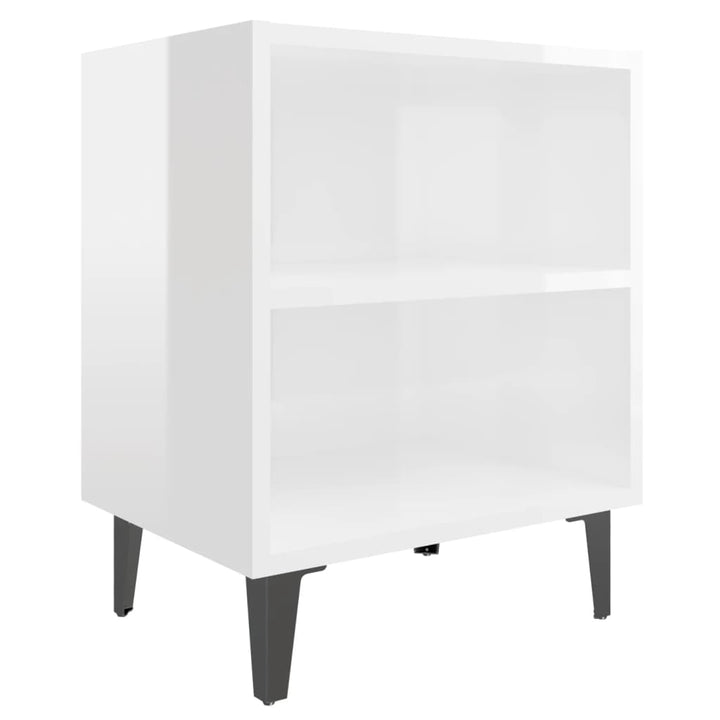 sengeborde med metalben 40x30x50 cm hvid højglans