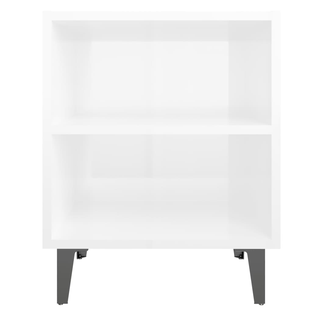 sengeborde med metalben 40x30x50 cm hvid højglans