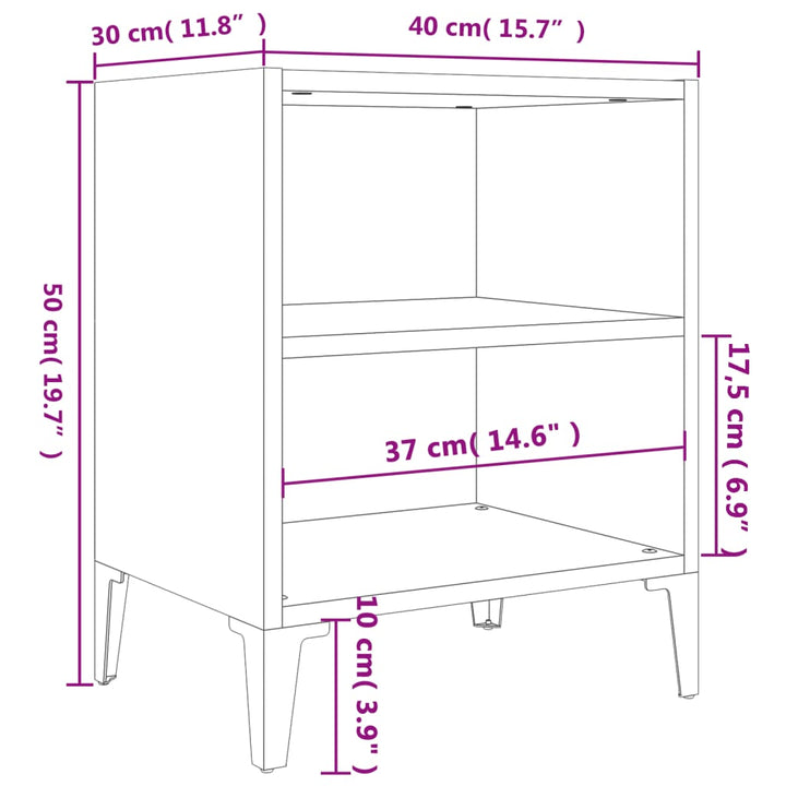 sengeborde med metalben 40x30x50 cm hvid højglans