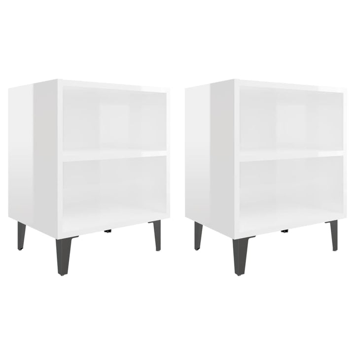 sengeborde 2 stk. med metalben 40x30x50 cm hvid højglans