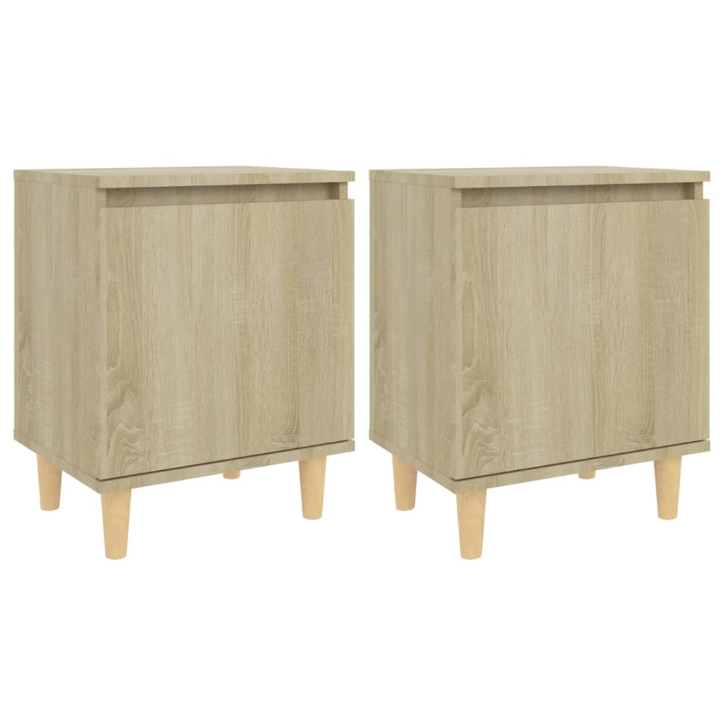 sengeskabe m. massive træben 2 stk. 40x30x50 cm sonoma-eg