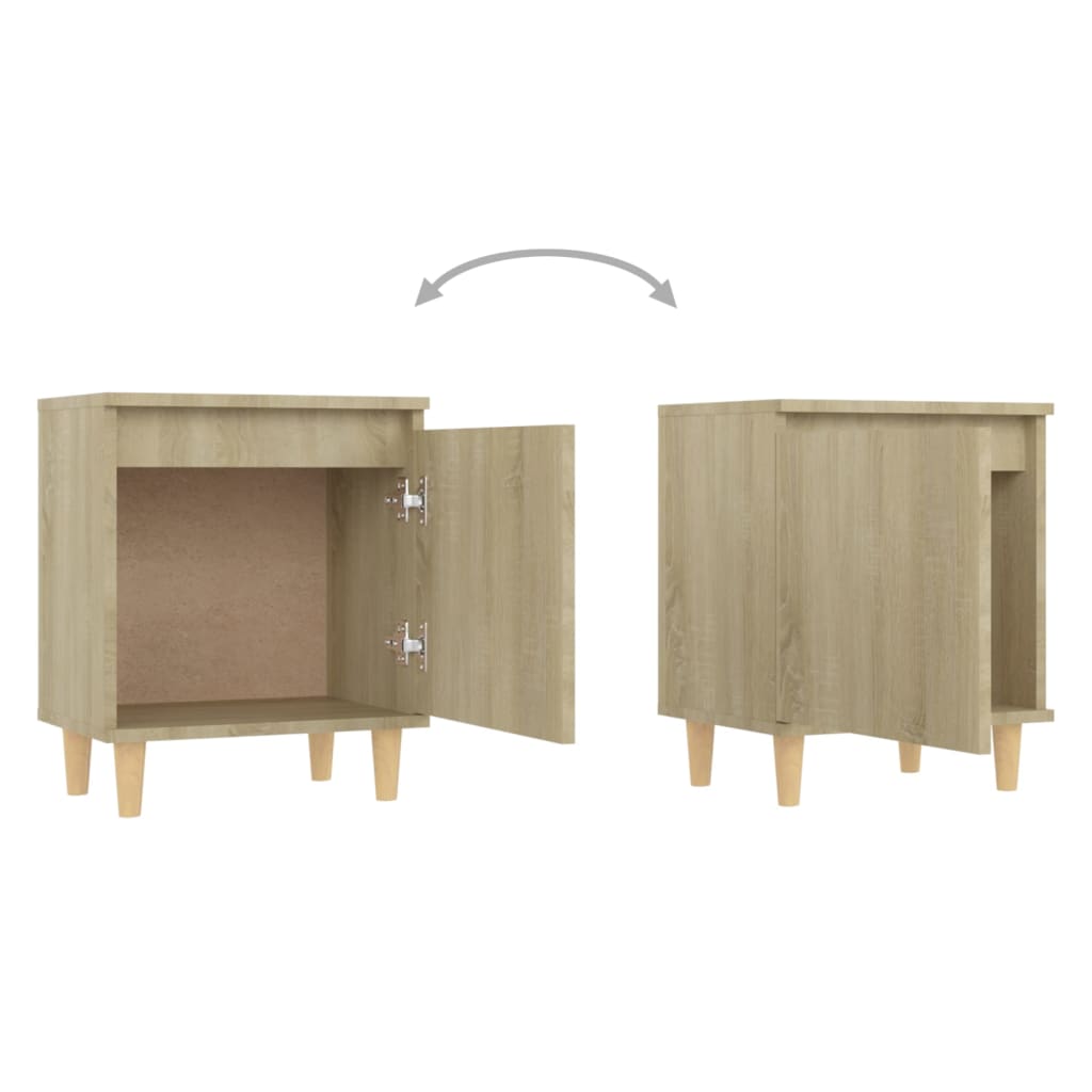 sengeskabe m. massive træben 2 stk. 40x30x50 cm sonoma-eg