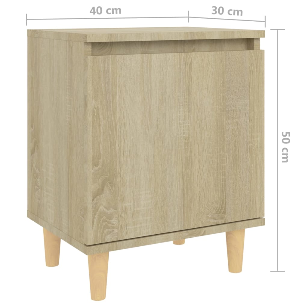 sengeskabe m. massive træben 2 stk. 40x30x50 cm sonoma-eg
