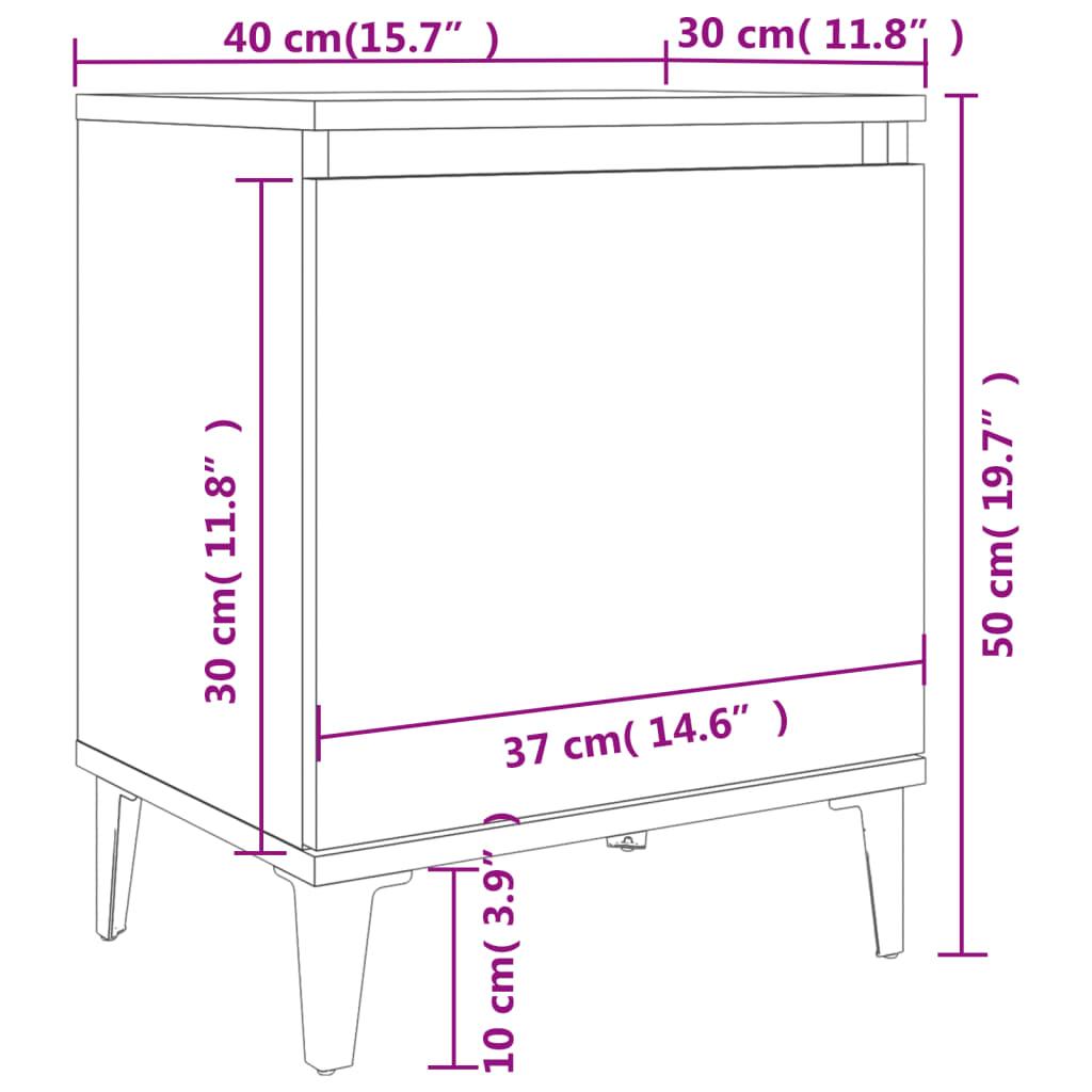 sengeborde med metalben 40x30x50 cm sonoma-eg
