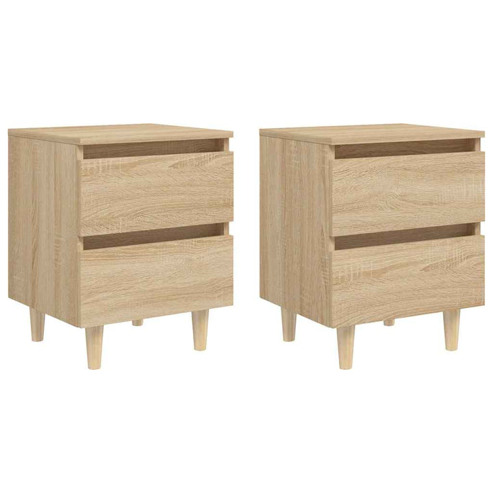 sengeskab med ben i massivt fyrretræ 2stk. 40x35x50cm sonoma-eg