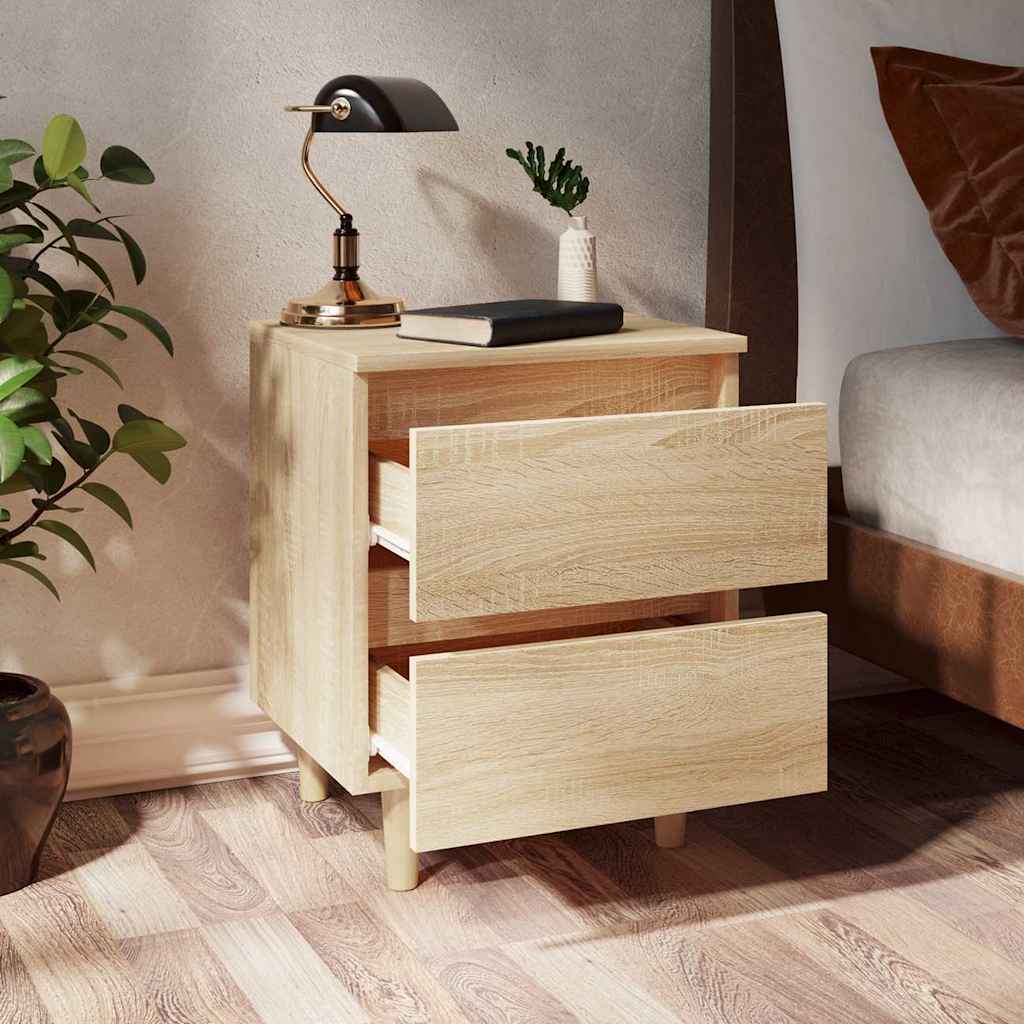 sengeskab med ben i massivt fyrretræ 2stk. 40x35x50cm sonoma-eg