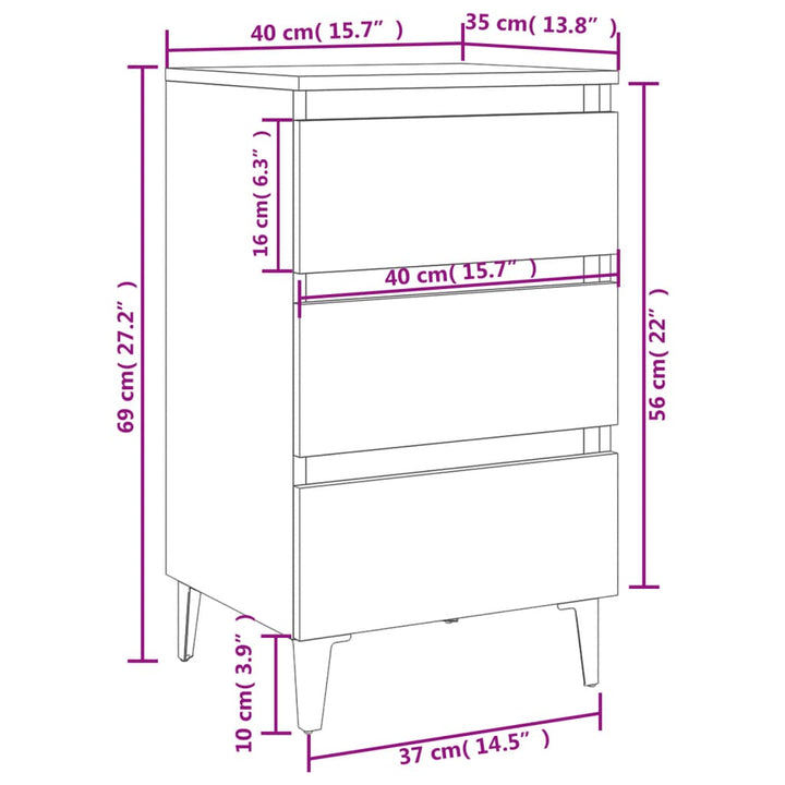 sengeskab m. metalben 40x35x69 cm hvid