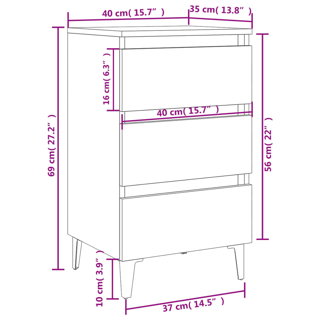 sengeskab m. metalben 40x35x69 cm sort