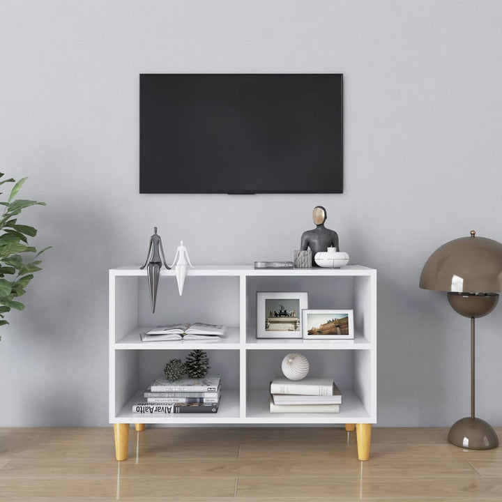 tv-skab med massive træben 69,5x30x50 cm hvid