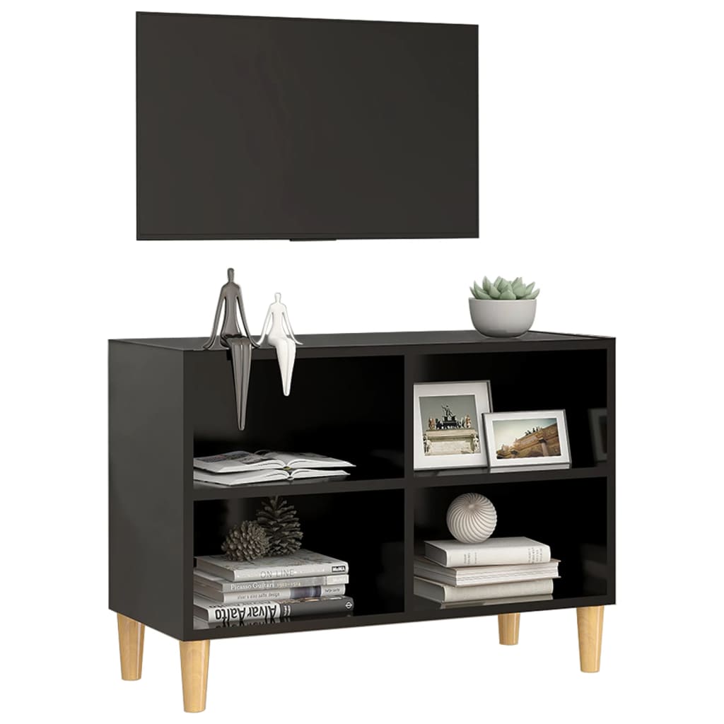 tv-skab med massive træben 69,5x30x50 cm sort