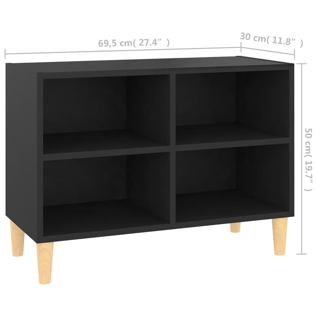tv-skab med massive træben 69,5x30x50 cm sort