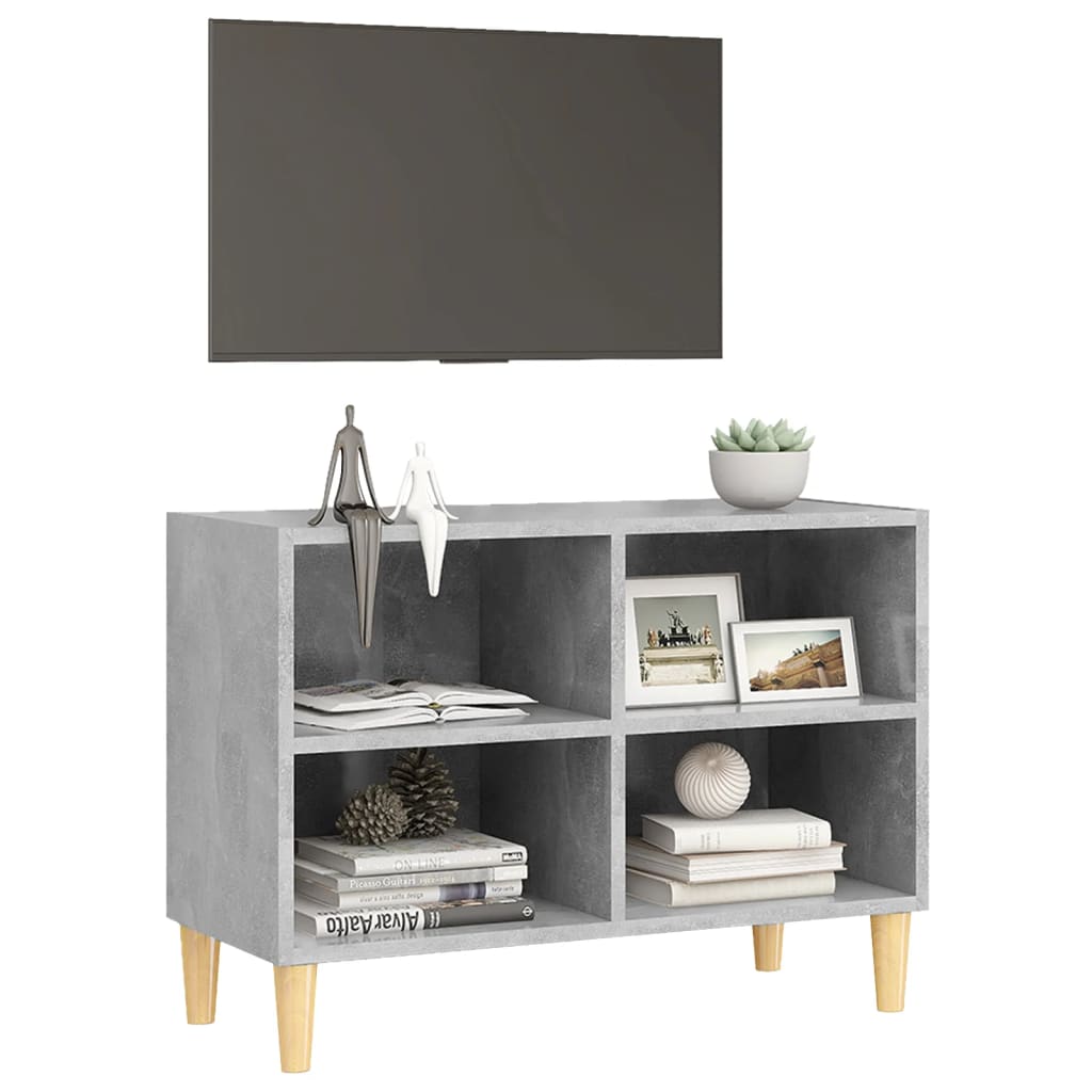 tv-skab med massive træben 69,5x30x50 cm betongrå