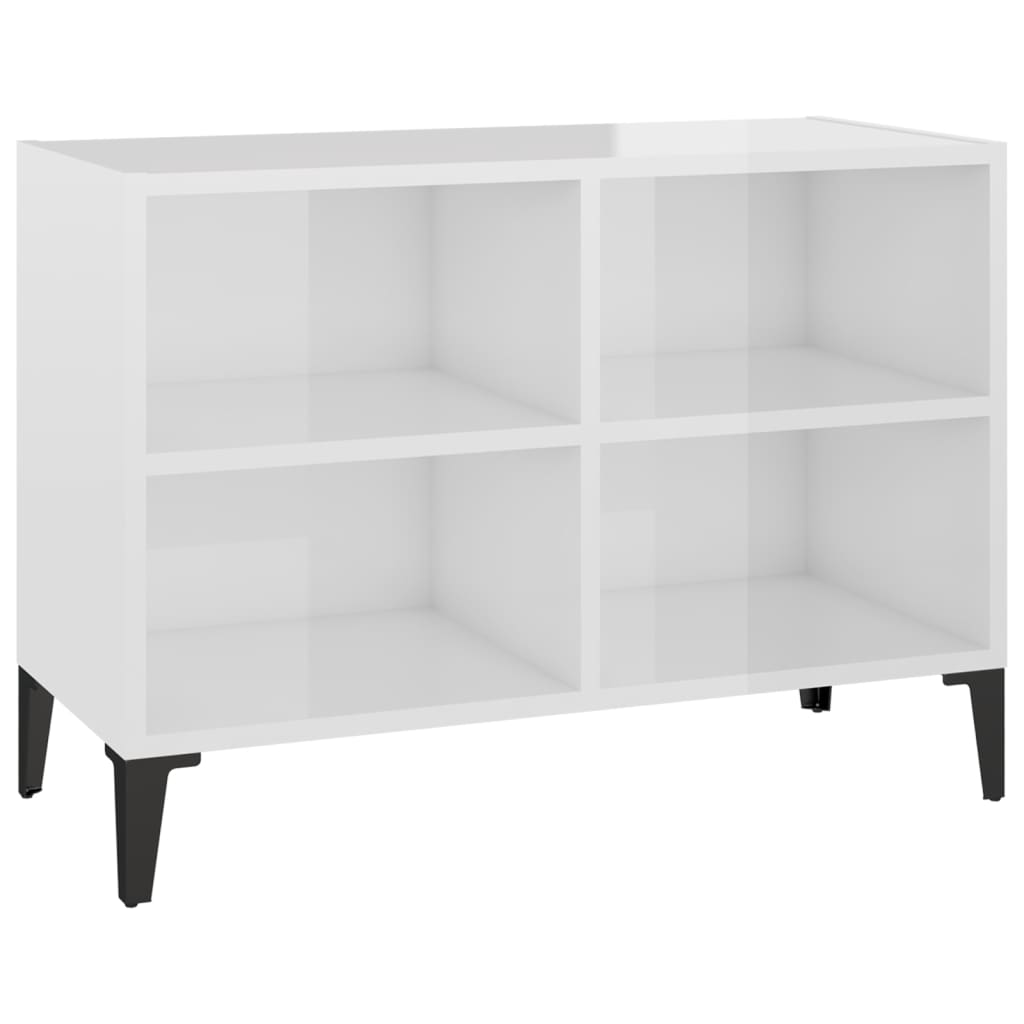 tv-skab med metalben 69,5x30x50 cm hvid højglans
