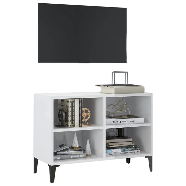tv-skab med metalben 69,5x30x50 cm hvid højglans