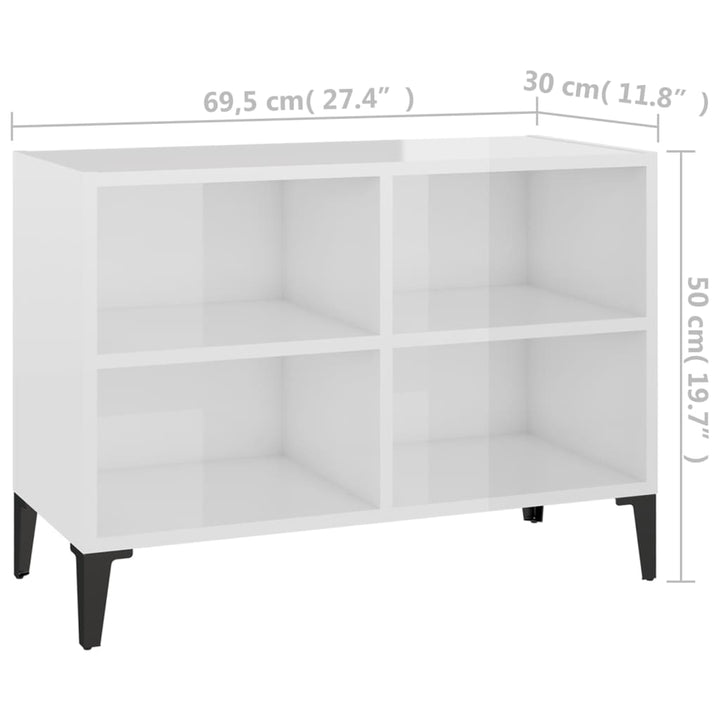 tv-skab med metalben 69,5x30x50 cm hvid højglans