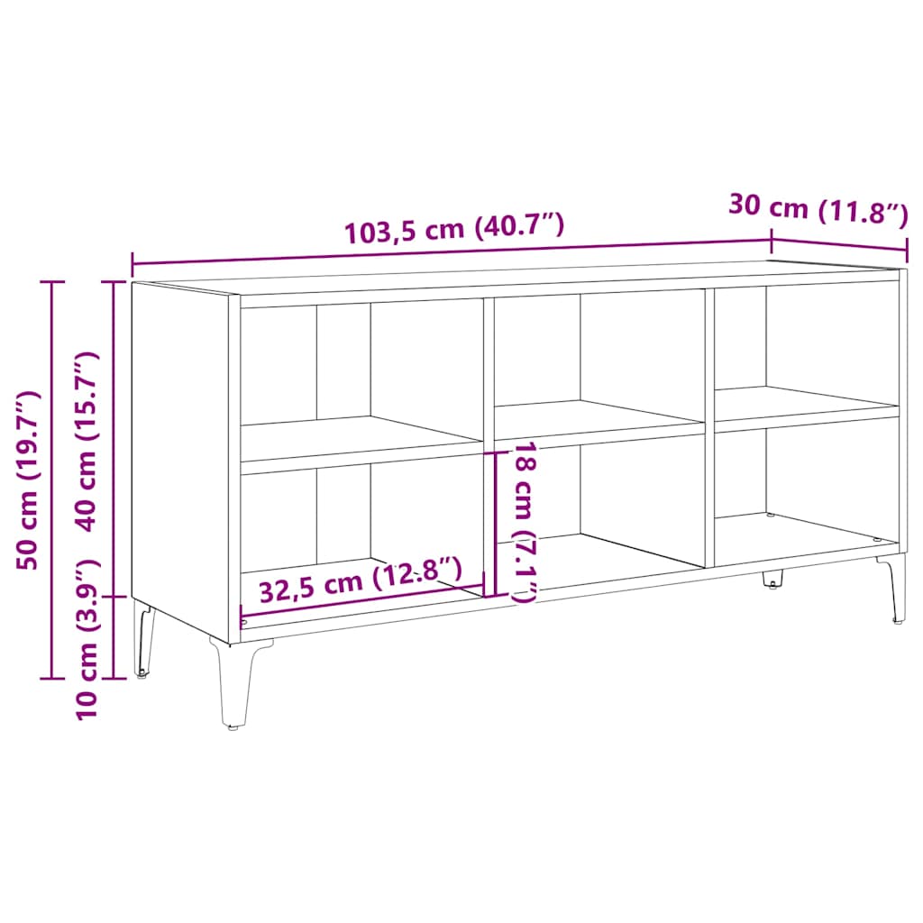 tv-skab med metalben 103,5x30x50 cm sonoma-eg