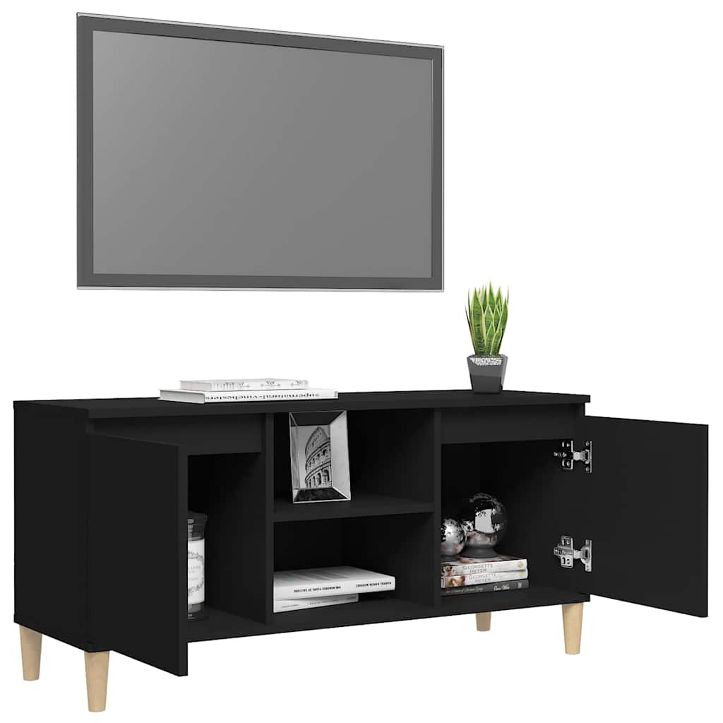 tv-bord med massive træben 103,5x35x50 cm sort