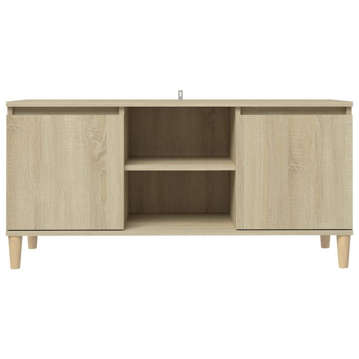 tv-bord med massive træben 103,5x35x50 cm sonoma-eg