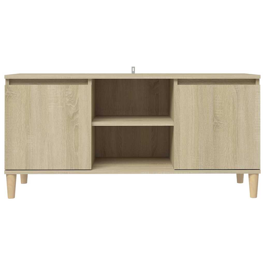 tv-bord med massive træben 103,5x35x50 cm sonoma-eg