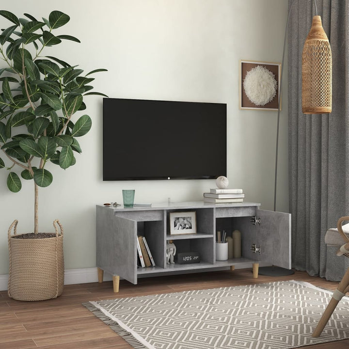 tv-bord med massive træben 103,5x35x50 cm betongrå