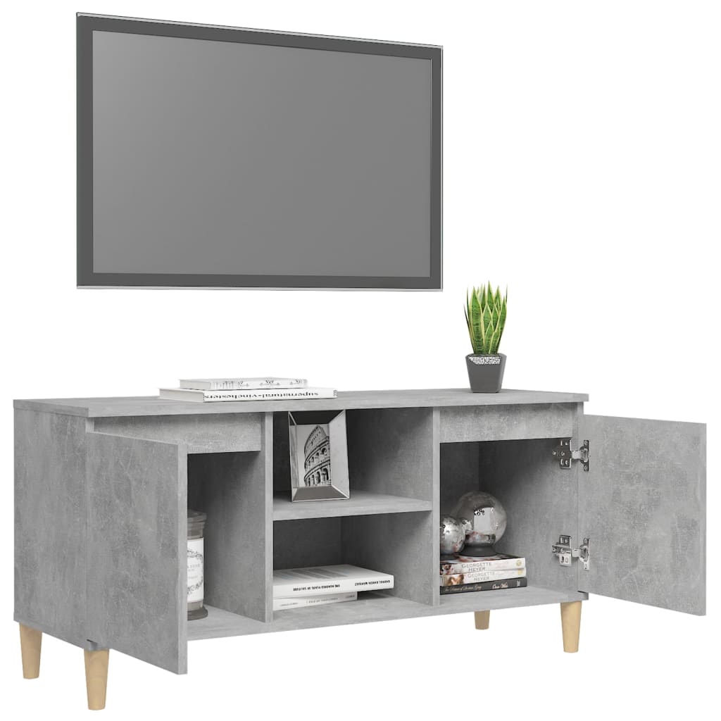tv-bord med massive træben 103,5x35x50 cm betongrå