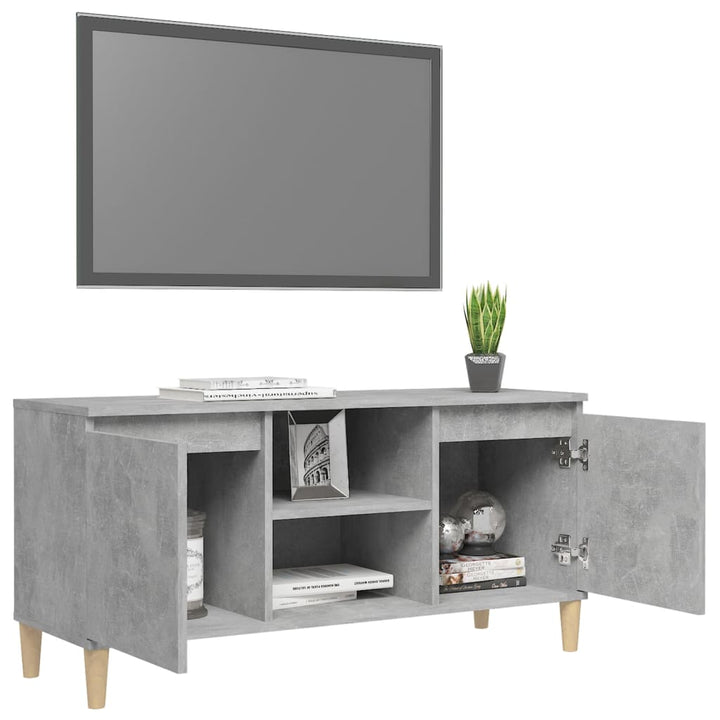 tv-bord med massive træben 103,5x35x50 cm betongrå