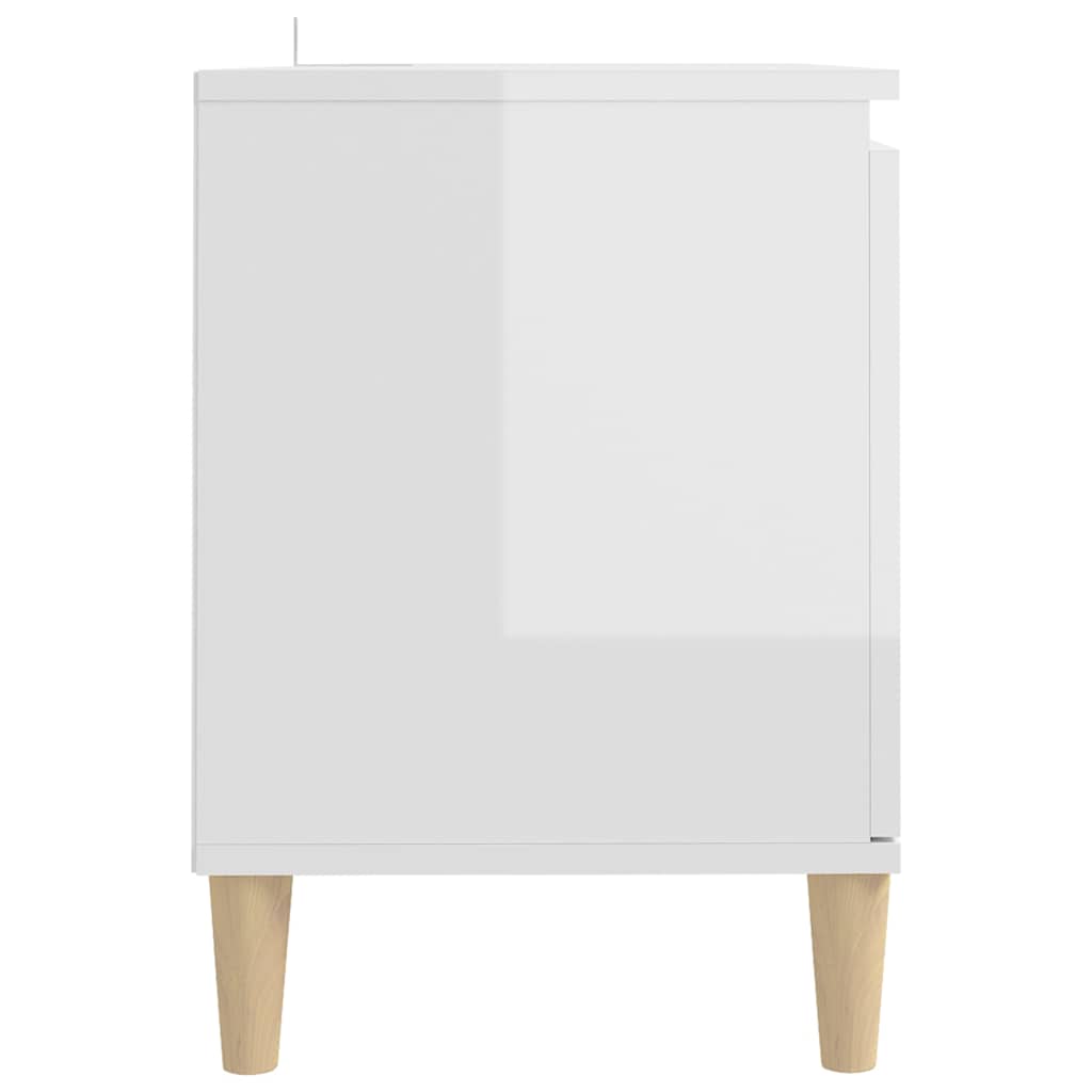 tv-bord med massive træben 103,5x35x50 cm hvid højglans