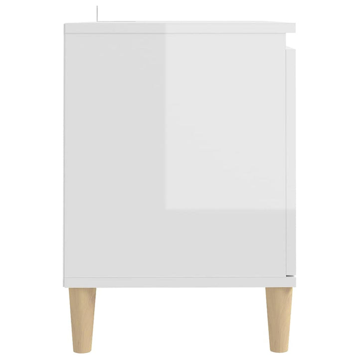 tv-bord med massive træben 103,5x35x50 cm hvid højglans