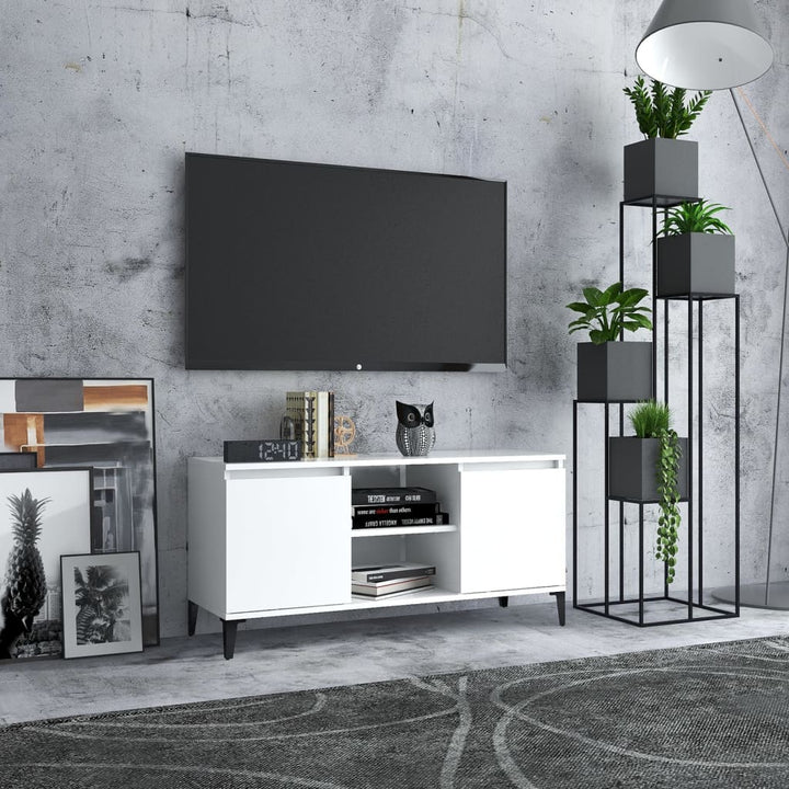 tv-skab med metalben 103,5x35x50 cm hvid