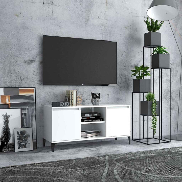 tv-skab med metalben 103,5x35x50 cm hvid